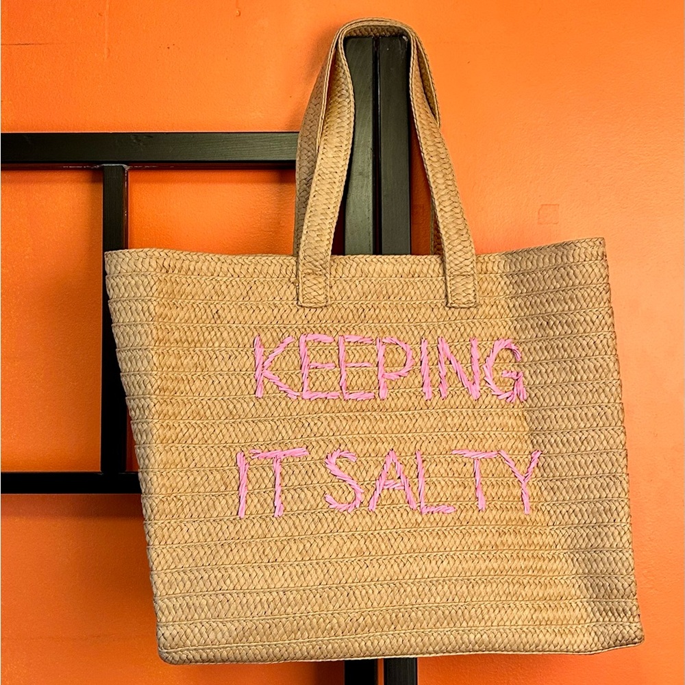 Keeping It Salty Straw Tote Bag | Beach Bag | Coastal Summer Market Tote